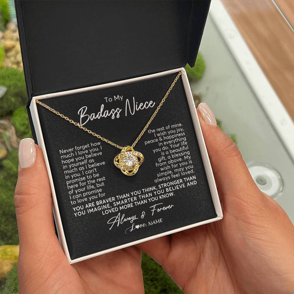 Love Knot Necklace 18K Yellow Gold Finish | Personalized To My Niece Necklace From Aunt Uncle Never Forget How Much I Love You Niece Jewelry Birthday Christmas Graduation Customized Gift Box Message Card | siriusteestore