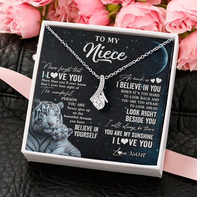 Alluring Beauty Necklace 14K White Gold Finish | 2 | Personalized To My Niece Necklace From Aunt Uncle Never Forget I Love You White Tiger Niece Birthday Graduation Christmas Customized Gift Box Message Card | siriusteestore
