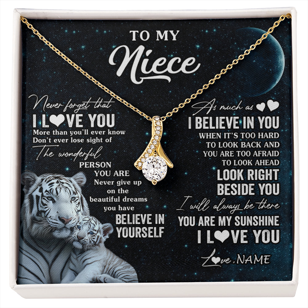 Alluring Beauty Necklace 18K Yellow Gold Finish | 1 | Personalized To My Niece Necklace From Aunt Uncle Never Forget I Love You White Tiger Niece Birthday Graduation Christmas Customized Gift Box Message Card | siriusteestore