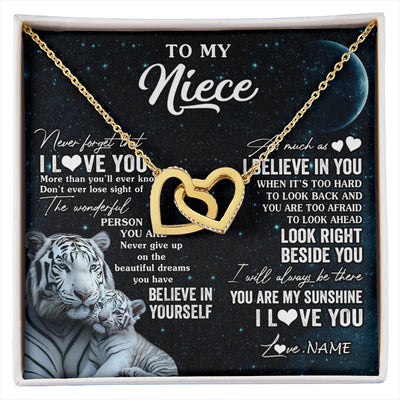 Interlocking Hearts Necklace 18K Yellow Gold Finish | 1 | Personalized To My Niece Necklace From Aunt Uncle Never Forget I Love You White Tiger Niece Birthday Graduation Christmas Customized Gift Box Message Card | siriusteestore