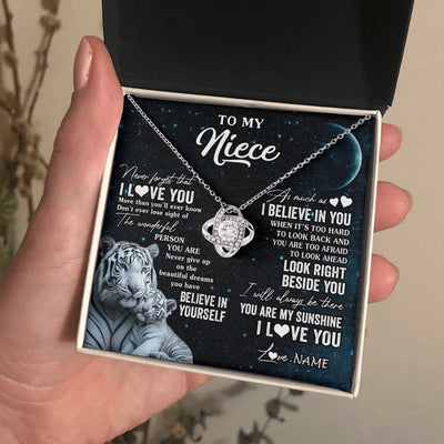 Love Knot Necklace 14K White Gold Finish | 2 | Personalized To My Niece Necklace From Aunt Uncle Never Forget I Love You White Tiger Niece Birthday Graduation Christmas Customized Gift Box Message Card | siriusteestore