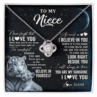 Love Knot Necklace 14K White Gold Finish | 1 | Personalized To My Niece Necklace From Aunt Uncle Never Forget I Love You White Tiger Niece Birthday Graduation Christmas Customized Gift Box Message Card | siriusteestore
