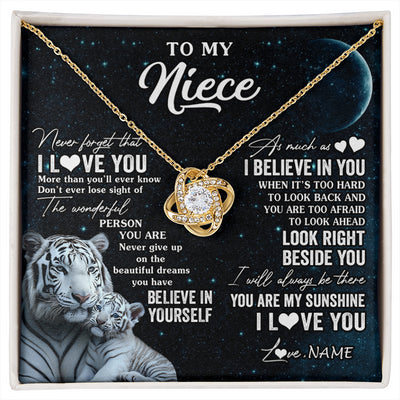 Love Knot Necklace 18K Yellow Gold Finish | 1 | Personalized To My Niece Necklace From Aunt Uncle Never Forget I Love You White Tiger Niece Birthday Graduation Christmas Customized Gift Box Message Card | siriusteestore