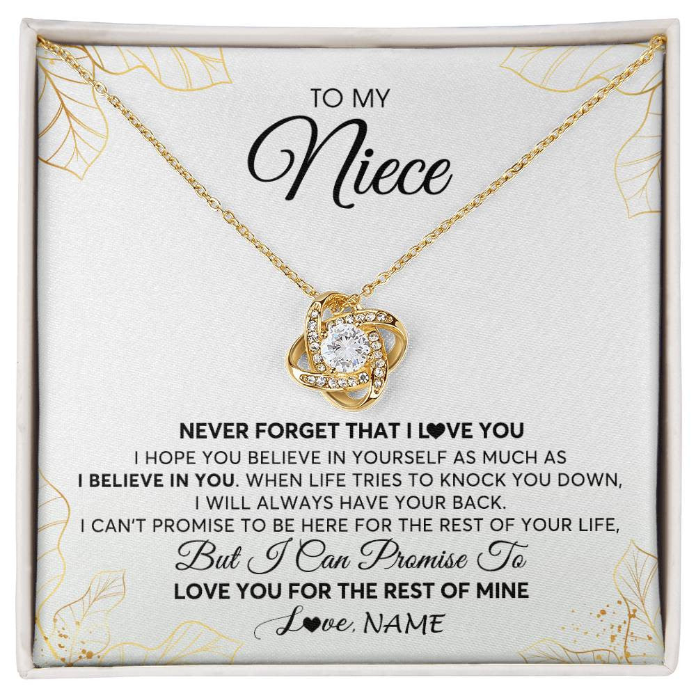 Love Knot Necklace 18K Yellow Gold Finish | 1 | Personalized To My Niece Necklace From Aunt Uncle Never Forget That I Love You Niece Birthday Graduation Christmas Customized Gift Box Message Card | siriusteestore