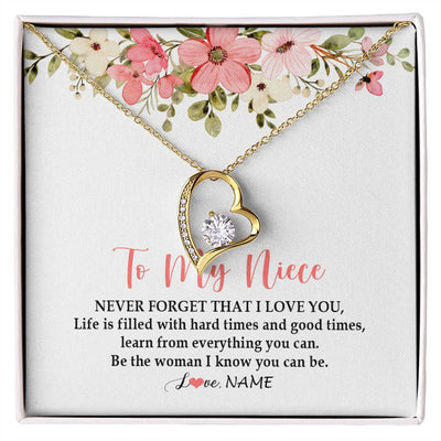 Forever Love Necklace 18K Yellow Gold Finish | Personalized To My Niece Necklace From Aunt Uncle Never Forget That I Love You Niece Pendant Jewelry Birthday Christmas Customized Gift Box Message Card | siriusteestore