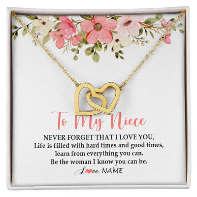 Interlocking Hearts Necklace 18K Yellow Gold Finish | Personalized To My Niece Necklace From Aunt Uncle Never Forget That I Love You Niece Pendant Jewelry Birthday Christmas Customized Gift Box Message Card | siriusteestore