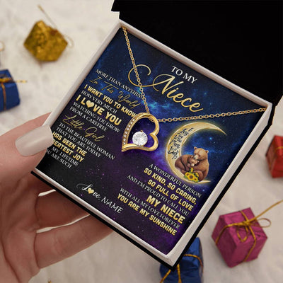 Forever Love Necklace 18K Yellow Gold Finish | 2 | Personalized To My Niece Necklace From Aunt Uncle Positive Energy Encourage Brave Little Bear Niece Birthday Gifts Christmas Customized Gift Box Message Card | siriusteestore