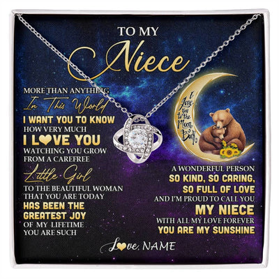 Love Knot Necklace 14K White Gold Finish | 1 | Personalized To My Niece Necklace From Aunt Uncle Positive Energy Encourage Brave Little Bear Niece Birthday Gifts Christmas Customized Gift Box Message Card | siriusteestore
