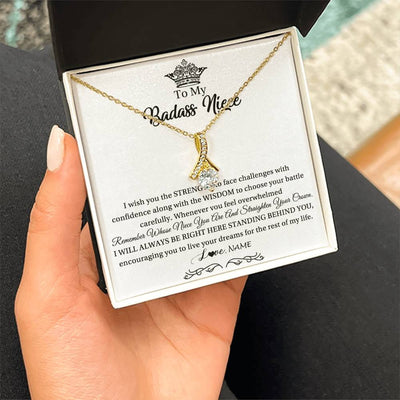 Alluring Beauty Necklace 18K Yellow Gold Finish | Personalized To My Niece Necklace From Aunt Uncle Straighten Your Crown Niece Pendant Jewelry Birthday Graduation Christmas Customized Gift Box Message Card | siriusteestore