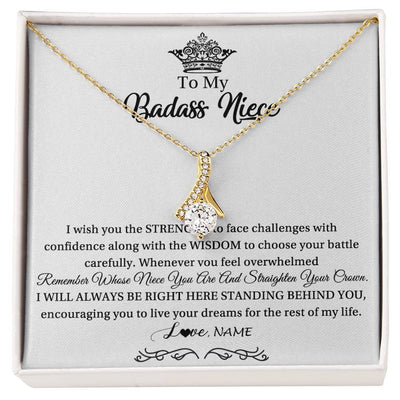 Alluring Beauty Necklace 18K Yellow Gold Finish | Personalized To My Niece Necklace From Aunt Uncle Straighten Your Crown Niece Pendant Jewelry Birthday Graduation Christmas Customized Gift Box Message Card | siriusteestore