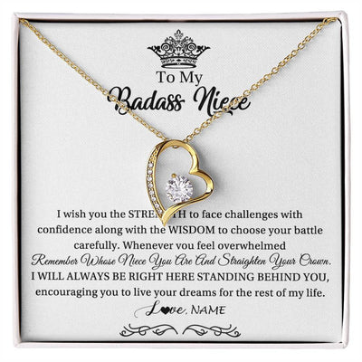 Forever Love Necklace 18K Yellow Gold Finish | Personalized To My Niece Necklace From Aunt Uncle Straighten Your Crown Niece Pendant Jewelry Birthday Graduation Christmas Customized Gift Box Message Card | siriusteestore