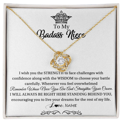 Love Knot Necklace 18K Yellow Gold Finish | Personalized To My Niece Necklace From Aunt Uncle Straighten Your Crown Niece Pendant Jewelry Birthday Graduation Christmas Customized Gift Box Message Card | siriusteestore
