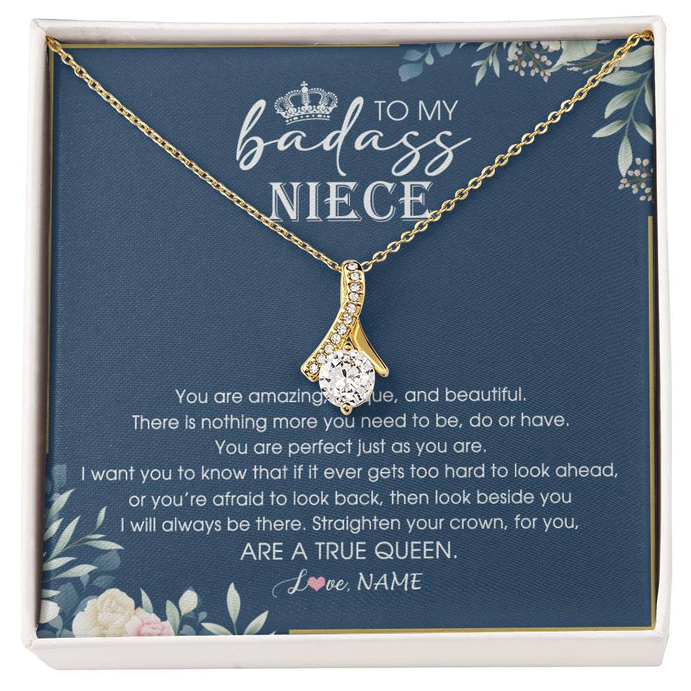 Alluring Beauty Necklace 18K Yellow Gold Finish | 1 | Personalized To My Niece Necklace From Aunt Uncle Straighten Your Crown Niece Queen Jewelry Birthday Graduation Christmas Customized Gift Box Message Card | siriusteestore