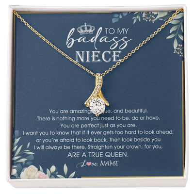 Alluring Beauty Necklace 18K Yellow Gold Finish | 1 | Personalized To My Niece Necklace From Aunt Uncle Straighten Your Crown Niece Queen Jewelry Birthday Graduation Christmas Customized Gift Box Message Card | siriusteestore