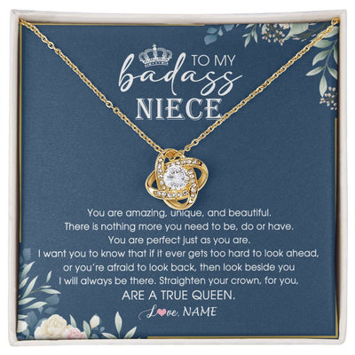 Love Knot Necklace 18K Yellow Gold Finish | 1 | Personalized To My Niece Necklace From Aunt Uncle Straighten Your Crown Niece Queen Jewelry Birthday Graduation Christmas Customized Gift Box Message Card | siriusteestore