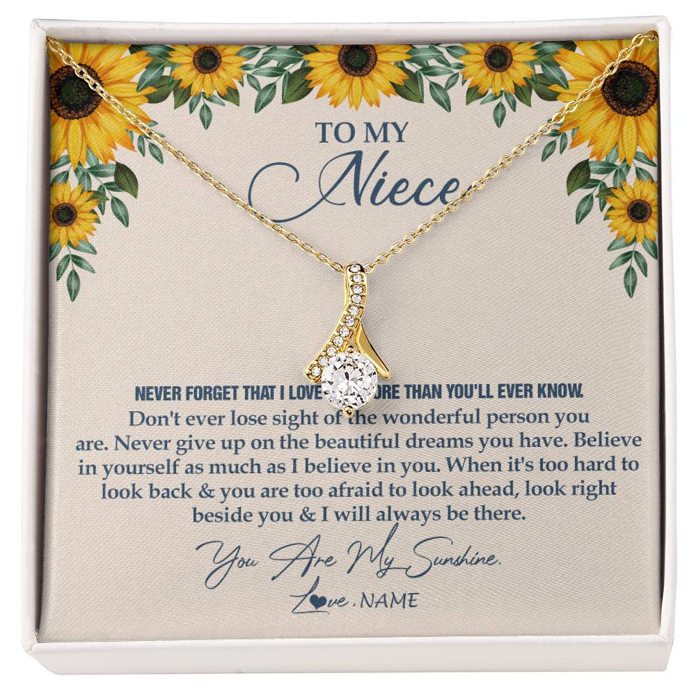Alluring Beauty Necklace 18K Yellow Gold Finish | Personalized To My Niece Necklace From Aunt Uncle Sunflower You Are My Sunshine Niece Jewelry Graduation Birthday Christmas Customized Gift Box Message Card | siriusteestore