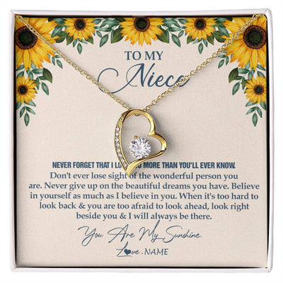 Forever Love Necklace 18K Yellow Gold Finish | Personalized To My Niece Necklace From Aunt Uncle Sunflower You Are My Sunshine Niece Jewelry Graduation Birthday Christmas Customized Gift Box Message Card | siriusteestore