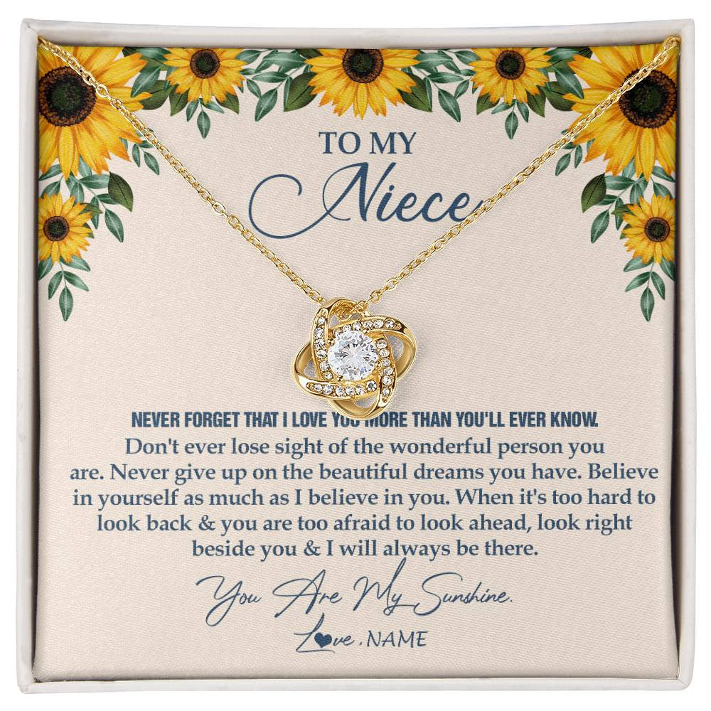 Love Knot Necklace 18K Yellow Gold Finish | Personalized To My Niece Necklace From Aunt Uncle Sunflower You Are My Sunshine Niece Jewelry Graduation Birthday Christmas Customized Gift Box Message Card | siriusteestore