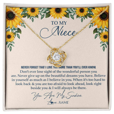 Love Knot Necklace 18K Yellow Gold Finish | Personalized To My Niece Necklace From Aunt Uncle Sunflower You Are My Sunshine Niece Jewelry Graduation Birthday Christmas Customized Gift Box Message Card | siriusteestore