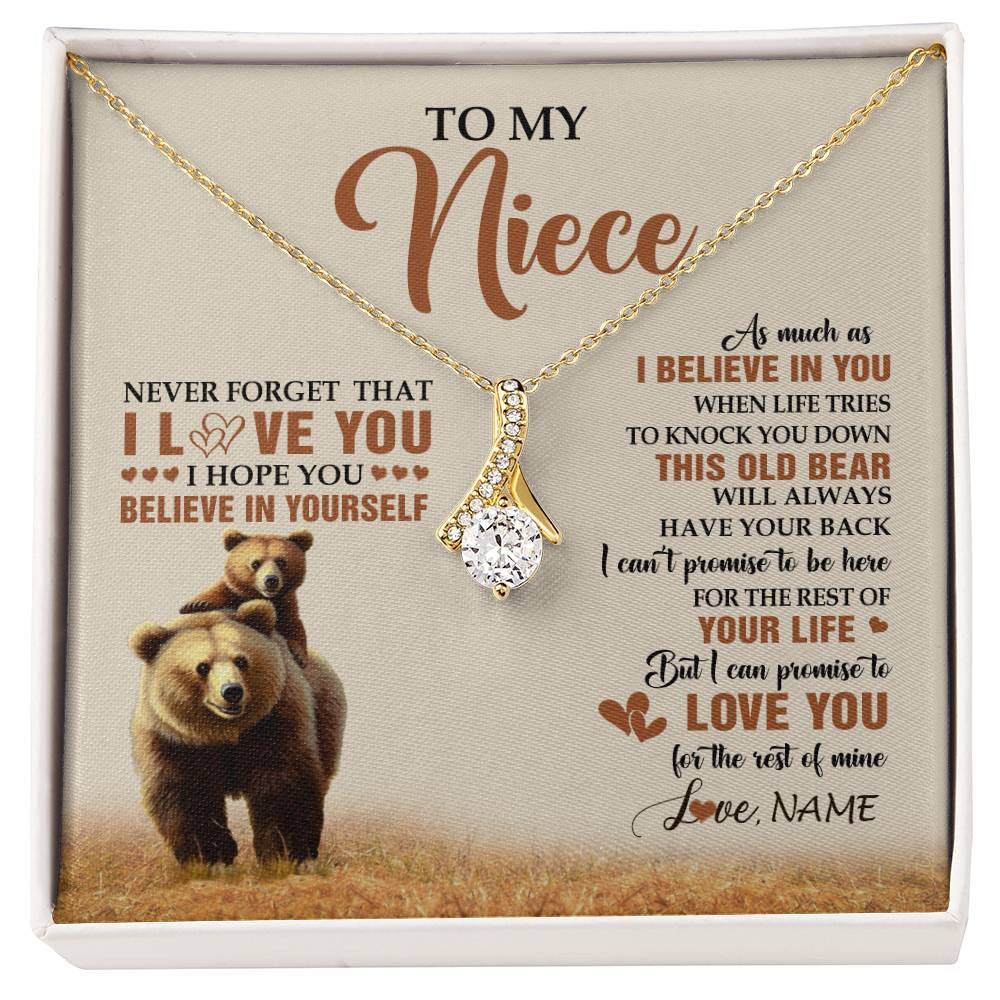Alluring Beauty Necklace 18K Yellow Gold Finish | 1 | Personalized To My Niece Necklace From Aunt Uncle This Old Bear Love You Niece Birthday Gifts Jewelry Graduation Christmas Customized Gift Box Message Card | siriusteestore