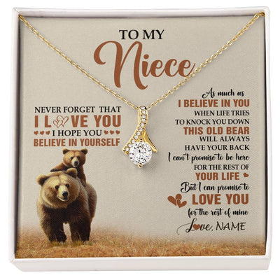 Alluring Beauty Necklace 18K Yellow Gold Finish | 1 | Personalized To My Niece Necklace From Aunt Uncle This Old Bear Love You Niece Birthday Gifts Jewelry Graduation Christmas Customized Gift Box Message Card | siriusteestore