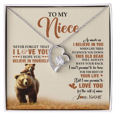 Forever Love Necklace 14K White Gold Finish | 1 | Personalized To My Niece Necklace From Aunt Uncle This Old Bear Love You Niece Birthday Gifts Jewelry Graduation Christmas Customized Gift Box Message Card | siriusteestore