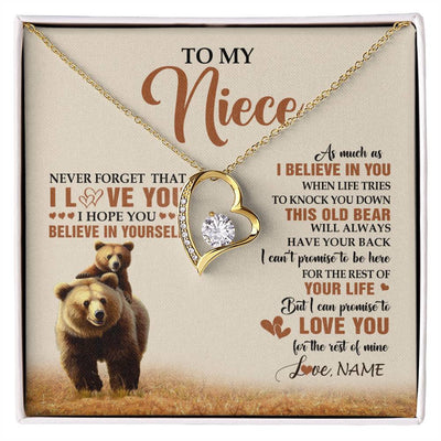 Forever Love Necklace 18K Yellow Gold Finish | 1 | Personalized To My Niece Necklace From Aunt Uncle This Old Bear Love You Niece Birthday Gifts Jewelry Graduation Christmas Customized Gift Box Message Card | siriusteestore