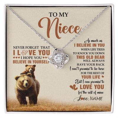 Love Knot Necklace 14K White Gold Finish | 1 | Personalized To My Niece Necklace From Aunt Uncle This Old Bear Love You Niece Birthday Gifts Jewelry Graduation Christmas Customized Gift Box Message Card | siriusteestore