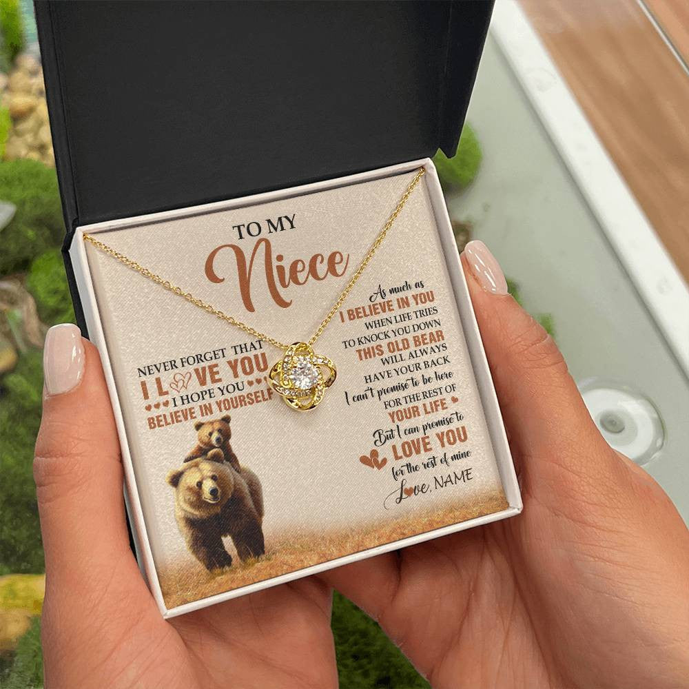Love Knot Necklace 18K Yellow Gold Finish | 2 | Personalized To My Niece Necklace From Aunt Uncle This Old Bear Love You Niece Birthday Gifts Jewelry Graduation Christmas Customized Gift Box Message Card | siriusteestore