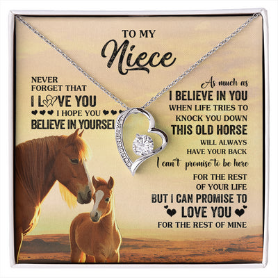 Forever Love Necklace 14K White Gold Finish | 1 | Personalized To My Niece Necklace From Aunt Uncle This Old Horse Love You Niece Birthday Gifts Jewelry Graduation Christmas Customized Gift Box Message Card | siriusteestore