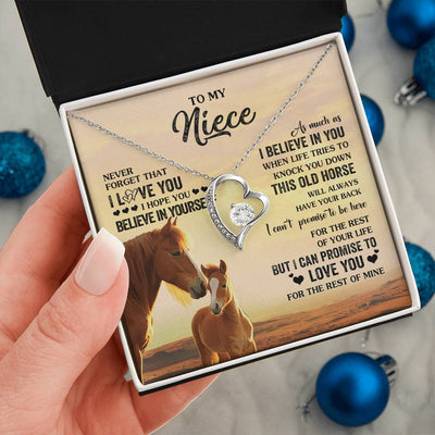 Forever Love Necklace 14K White Gold Finish | 2 | Personalized To My Niece Necklace From Aunt Uncle This Old Horse Love You Niece Birthday Gifts Jewelry Graduation Christmas Customized Gift Box Message Card | siriusteestore