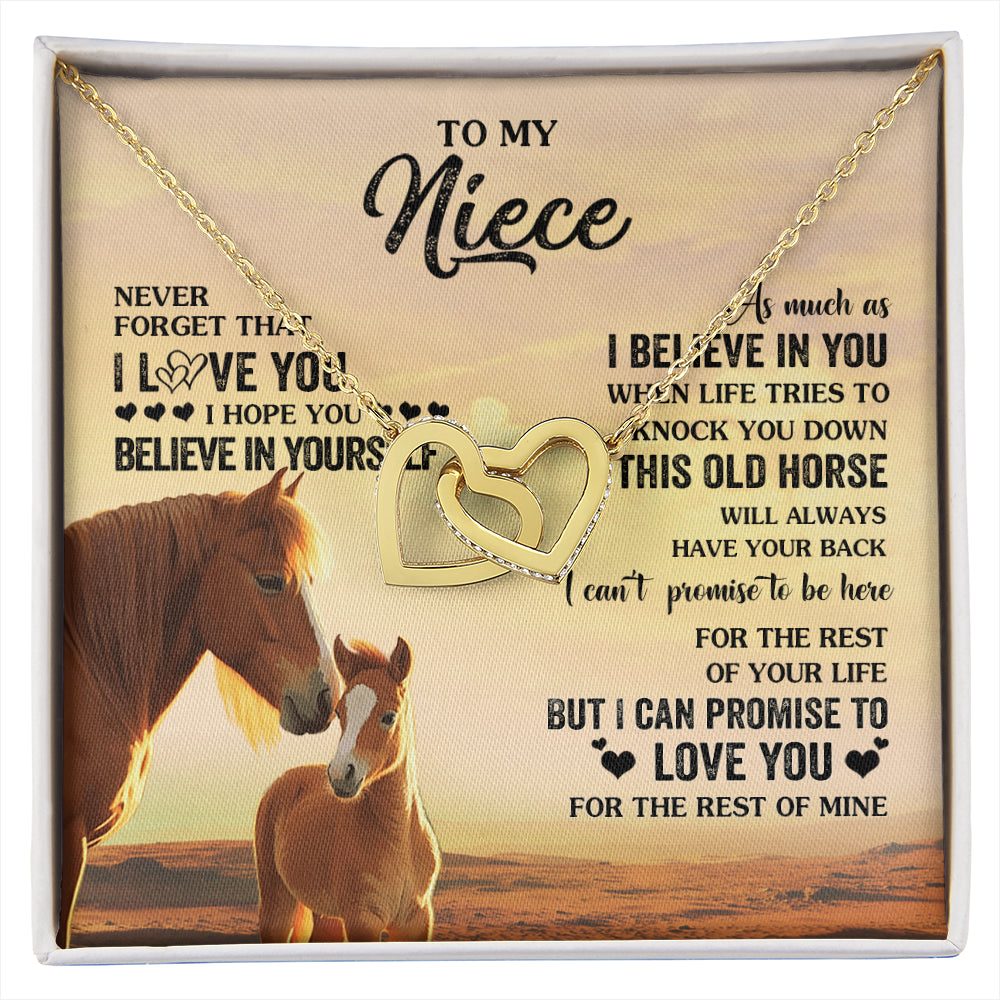Interlocking Hearts Necklace 18K Yellow Gold Finish | 1 | Personalized To My Niece Necklace From Aunt Uncle This Old Horse Love You Niece Birthday Gifts Jewelry Graduation Christmas Customized Gift Box Message Card | siriusteestore