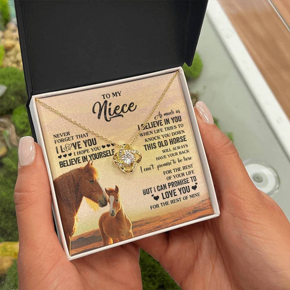 Love Knot Necklace 18K Yellow Gold Finish | 2 | Personalized To My Niece Necklace From Aunt Uncle This Old Horse Love You Niece Birthday Gifts Jewelry Graduation Christmas Customized Gift Box Message Card | siriusteestore