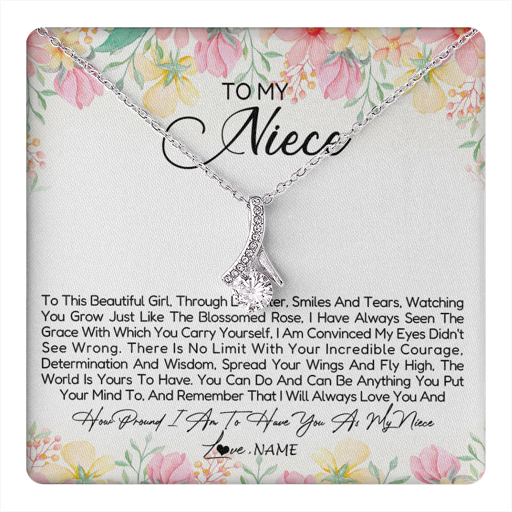 Alluring Beauty Necklace 14K White Gold Finish | 1 | Personalized To My Niece Necklace From Aunt Uncle To This Beautiful Niece Pendant Jewelry Birthday Graduation Christmas Customized Gift Box Message Card | siriusteestore