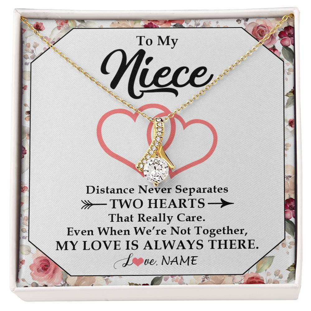 Alluring Beauty Necklace 18K Yellow Gold Finish | 1 | Personalized To My Niece Necklace From Aunt Uncle Two Hearts Together Niece Jewelry Birthday Graduation Christmas Customized Gift Box Message Card | siriusteestore