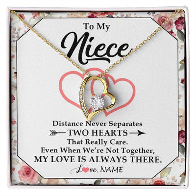 Forever Love Necklace 18K Yellow Gold Finish | 1 | Personalized To My Niece Necklace From Aunt Uncle Two Hearts Together Niece Jewelry Birthday Graduation Christmas Customized Gift Box Message Card | siriusteestore