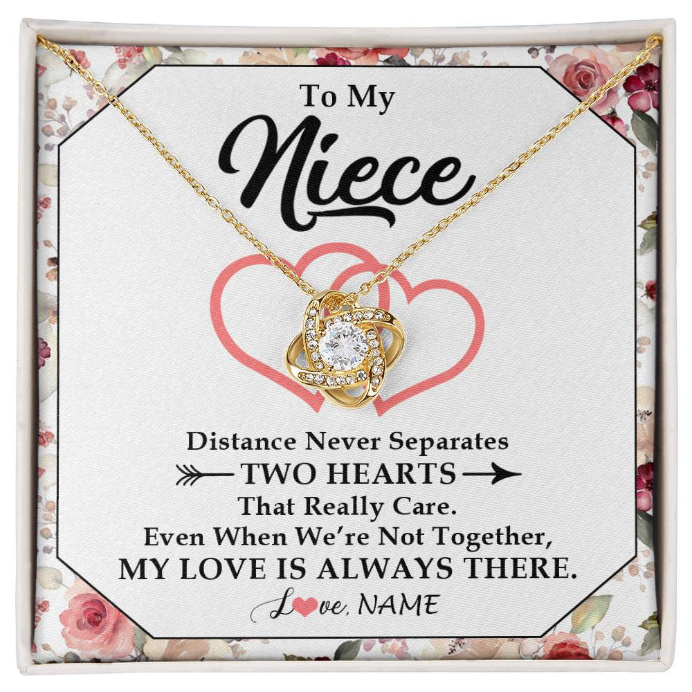 Love Knot Necklace 18K Yellow Gold Finish | 1 | Personalized To My Niece Necklace From Aunt Uncle Two Hearts Together Niece Jewelry Birthday Graduation Christmas Customized Gift Box Message Card | siriusteestore
