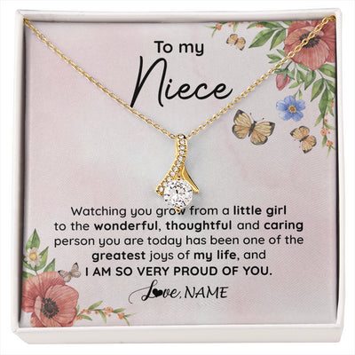 Alluring Beauty Necklace 18K Yellow Gold Finish | 1 | Personalized To My Niece Necklace From Aunt Uncle Watching You Grow Niece Birthday Gifts Jewelry Graduation Christmas Customized Gift Box Message Card | siriusteestore