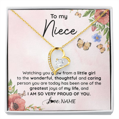 Forever Love Necklace 18K Yellow Gold Finish | 1 | Personalized To My Niece Necklace From Aunt Uncle Watching You Grow Niece Birthday Gifts Jewelry Graduation Christmas Customized Gift Box Message Card | siriusteestore