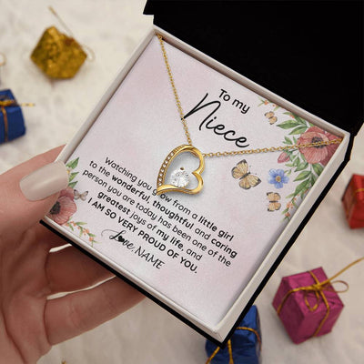 Forever Love Necklace 18K Yellow Gold Finish | 2 | Personalized To My Niece Necklace From Aunt Uncle Watching You Grow Niece Birthday Gifts Jewelry Graduation Christmas Customized Gift Box Message Card | siriusteestore