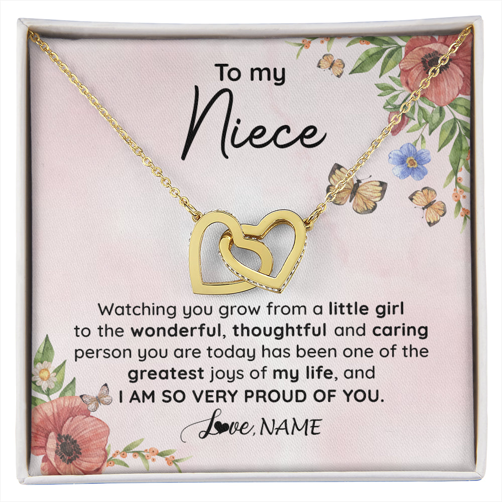 Interlocking Hearts Necklace 18K Yellow Gold Finish | 1 | Personalized To My Niece Necklace From Aunt Uncle Watching You Grow Niece Birthday Gifts Jewelry Graduation Christmas Customized Gift Box Message Card | siriusteestore