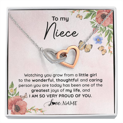Interlocking Hearts Necklace Stainless Steel & Rose Gold Finish | 1 | Personalized To My Niece Necklace From Aunt Uncle Watching You Grow Niece Birthday Gifts Jewelry Graduation Christmas Customized Gift Box Message Card | siriusteestore