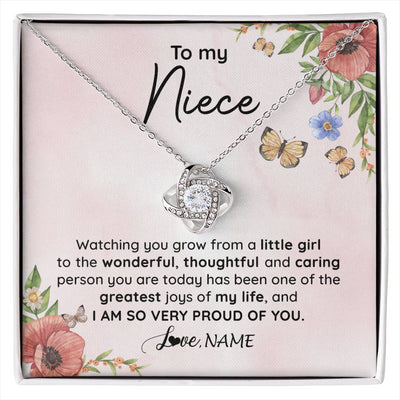 Love Knot Necklace 14K White Gold Finish | 1 | Personalized To My Niece Necklace From Aunt Uncle Watching You Grow Niece Birthday Gifts Jewelry Graduation Christmas Customized Gift Box Message Card | siriusteestore