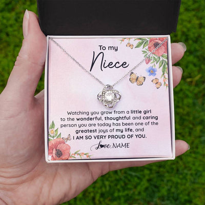 Love Knot Necklace 14K White Gold Finish | 2 | Personalized To My Niece Necklace From Aunt Uncle Watching You Grow Niece Birthday Gifts Jewelry Graduation Christmas Customized Gift Box Message Card | siriusteestore