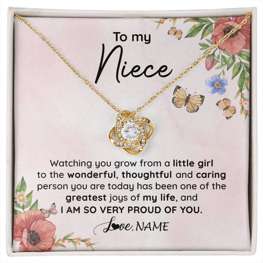 Love Knot Necklace 18K Yellow Gold Finish | 1 | Personalized To My Niece Necklace From Aunt Uncle Watching You Grow Niece Birthday Gifts Jewelry Graduation Christmas Customized Gift Box Message Card | siriusteestore