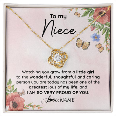 Love Knot Necklace 18K Yellow Gold Finish | 1 | Personalized To My Niece Necklace From Aunt Uncle Watching You Grow Niece Birthday Gifts Jewelry Graduation Christmas Customized Gift Box Message Card | siriusteestore