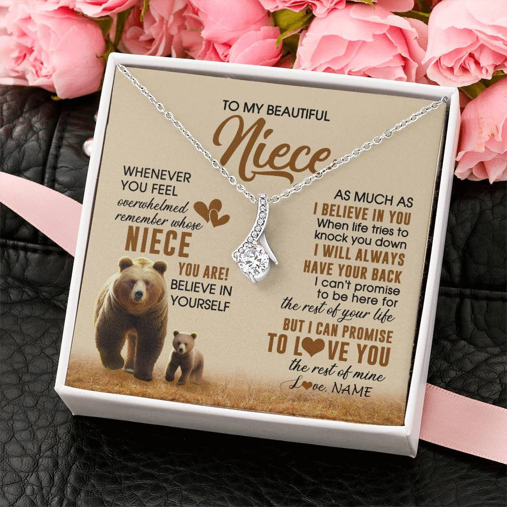 Alluring Beauty Necklace 14K White Gold Finish | 2 | Personalized To My Niece Necklace From Aunt Uncle Whenever You Feel Bear Niece Birthday Gifts Gifts Graduation Christmas Customized Gift Box Message Card | siriusteestore