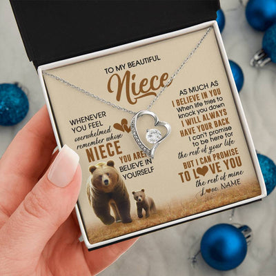 Forever Love Necklace 14K White Gold Finish | 2 | Personalized To My Niece Necklace From Aunt Uncle Whenever You Feel Bear Niece Birthday Gifts Gifts Graduation Christmas Customized Gift Box Message Card | siriusteestore