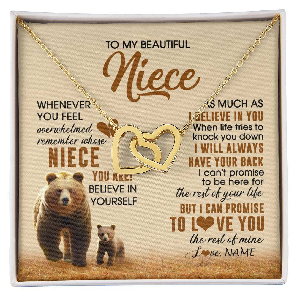 Interlocking Hearts Necklace 18K Yellow Gold Finish | 1 | Personalized To My Niece Necklace From Aunt Uncle Whenever You Feel Bear Niece Birthday Gifts Gifts Graduation Christmas Customized Gift Box Message Card | siriusteestore