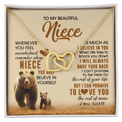 Interlocking Hearts Necklace 18K Yellow Gold Finish | 1 | Personalized To My Niece Necklace From Aunt Uncle Whenever You Feel Bear Niece Birthday Gifts Gifts Graduation Christmas Customized Gift Box Message Card | siriusteestore